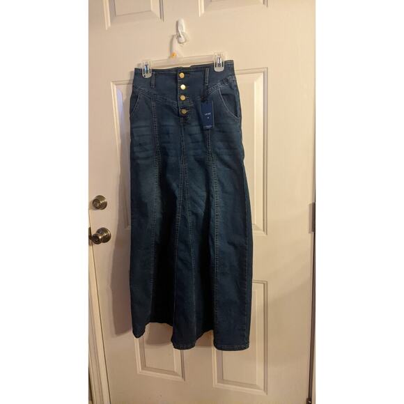 Chartou Maxi Denim Skirt, Dark Wash, Flare, Medium, NWT - Picture 1 of 10